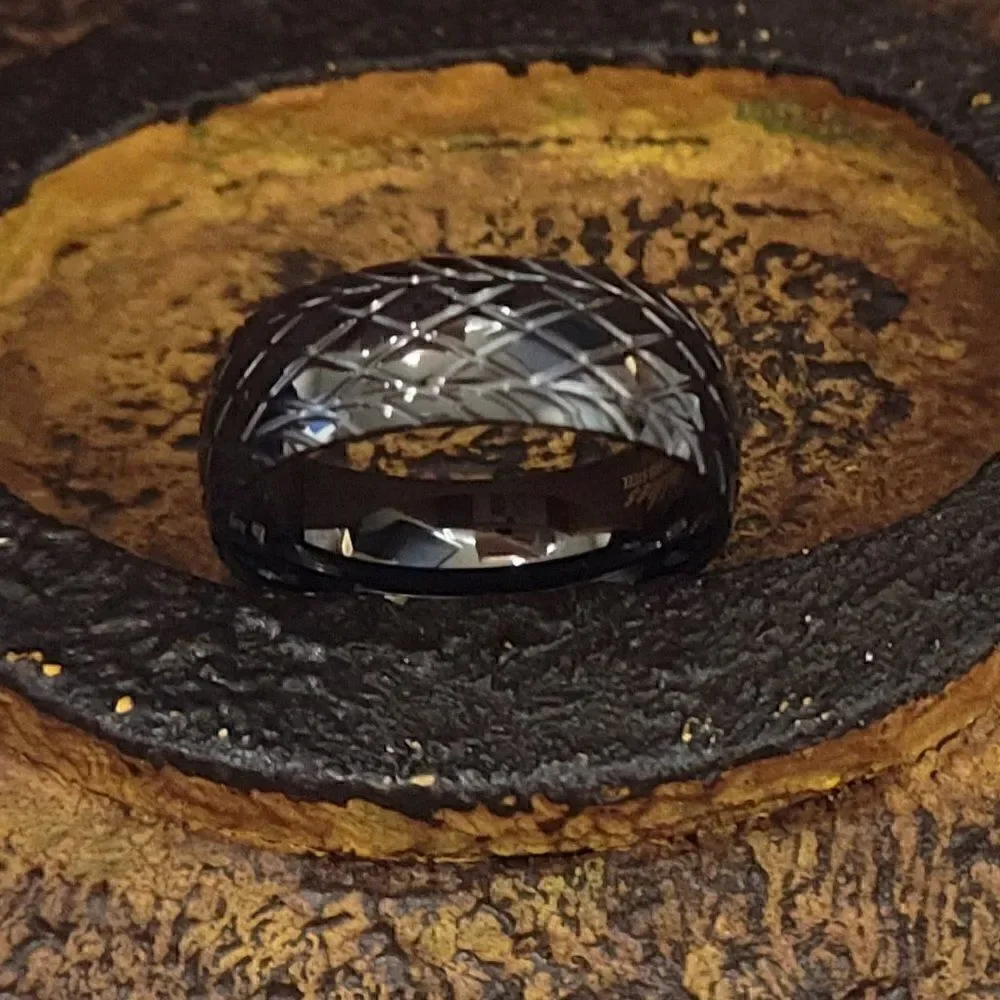 Men's Black Racing Tire Wedding Band - Tire Tread Wedding Ring For Guys
